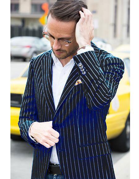 Men's Black and Bold White Stripe Two Button Casual Blazer