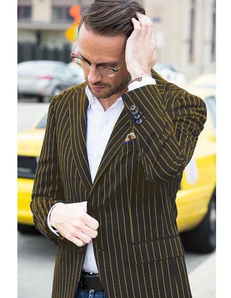 Men's Black and Gold Pinstripe Cheap Priced Designer Blazer