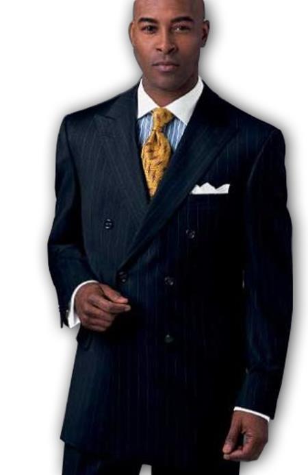Navy Stripe Wool Suit by Alberto Nardoni