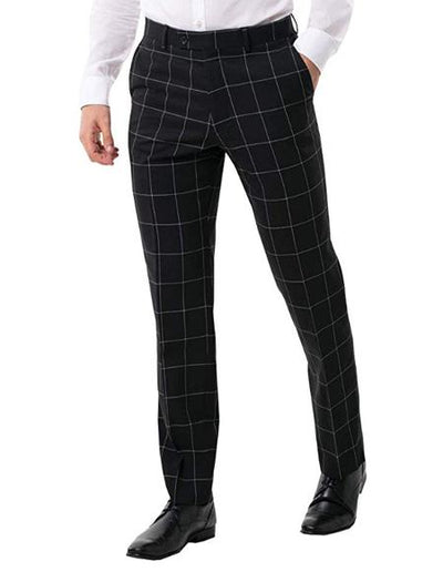 Men's Black Suit Pants Regular Fit White Windowpane Check