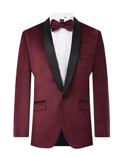 Men's Burgundy Regular Fit Contrast Shawl Lapel Men's blazer