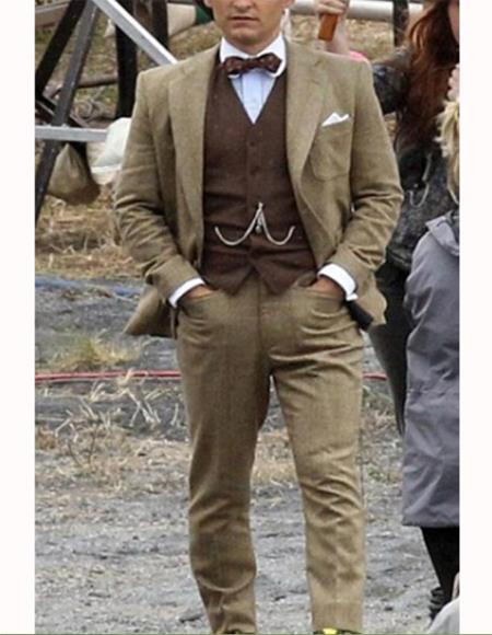 Men’s Great Gatsby 3-Piece Suit – Tobey Maguire Inspired 1920s Vintage Wedding Costume in Tan