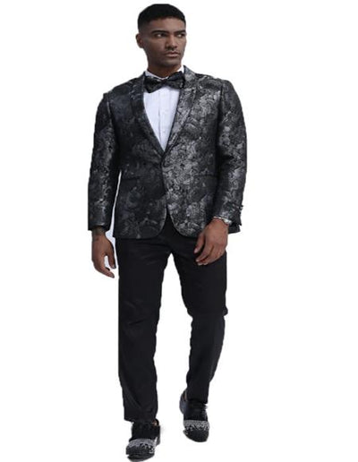 Black and Silver Floral Pattern Blazer Perfect for Wedding