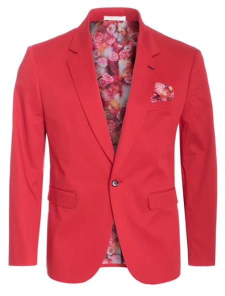 Men's Cotton Stretch Slim Fit Blazer Red
