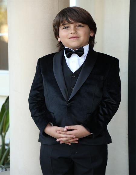 Black Shawl Lapel Textured Pattern Tuxedo Jacket For Mens