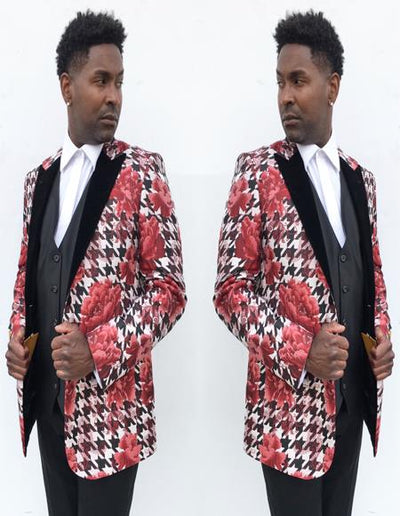 Men's Black ~ Rose Peak Lapel Suit with Black Tie