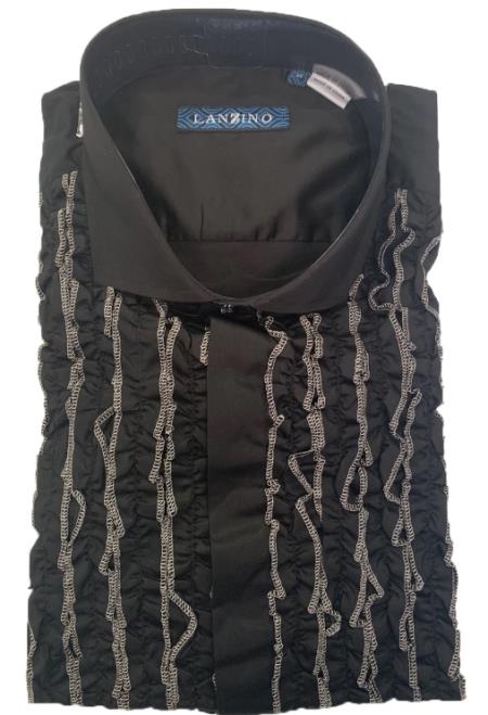 Men's Ruffle Tuxedo Shirt in Black & White