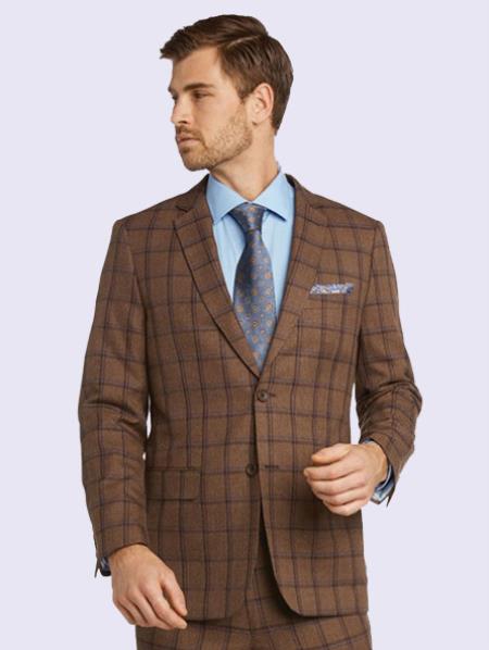 Bertolini  Fabric Men’s Suit-Dark Sand Windowpane- High End Suits - High Quality Suits