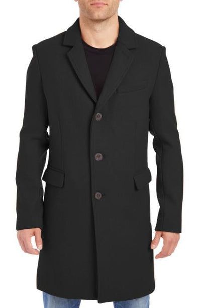 Men's Black Four Button Cuffs Wool Fabric Big and Tall Men's Peacoat