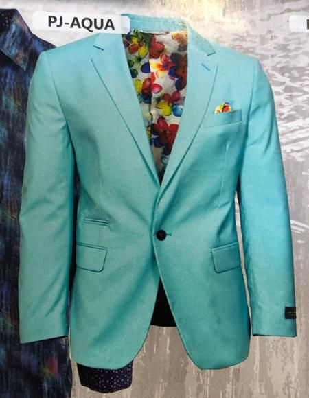 Men's One Button Aqua Blazer