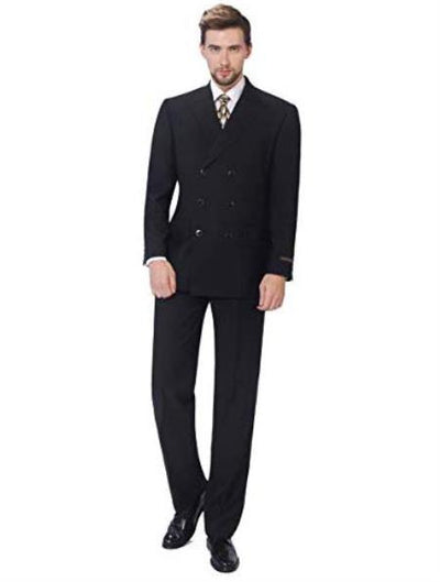 Men's Double Breasted Suits Black Sharp Cut One Chest Pocket 3 Piece Suit