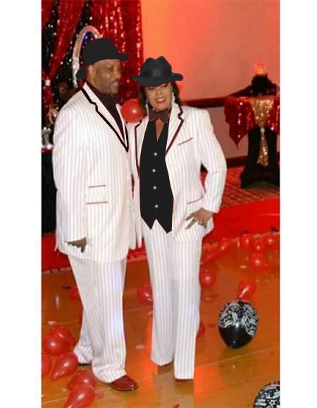 Mens High Zoot Suit - Pimp Suit - Zuit Suit or Tuxedo With Trimmed White ~ Black