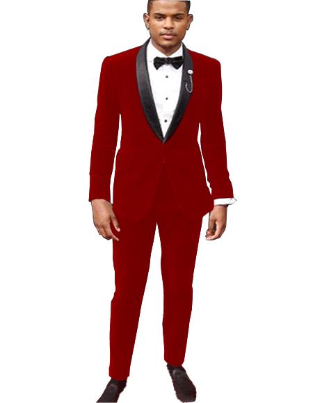 Men's Hot Red Tuxedo Jacket and Velvet Pants
