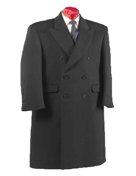 Alberto Nardoni Men’s Black Double Breasted Wool Blend Long Overcoat, Fully Lined Formal Dress Coat