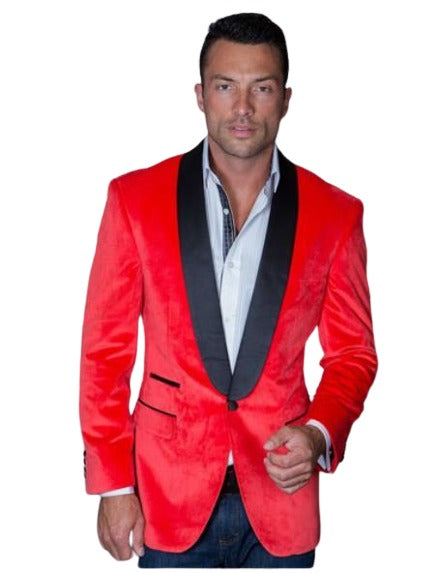 Sport Coat Jacket Men's Red Shawl Collar velour Men's blazer Jacket For Men