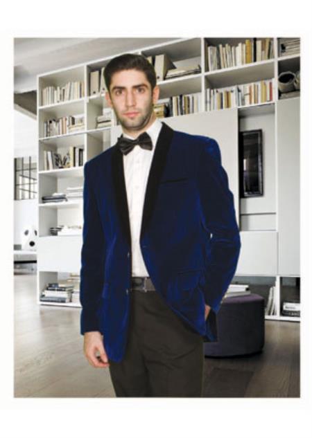 Men's Modern Fit Shawl Lapel 1 Button velour Men's blazer Jacket Navy Blue