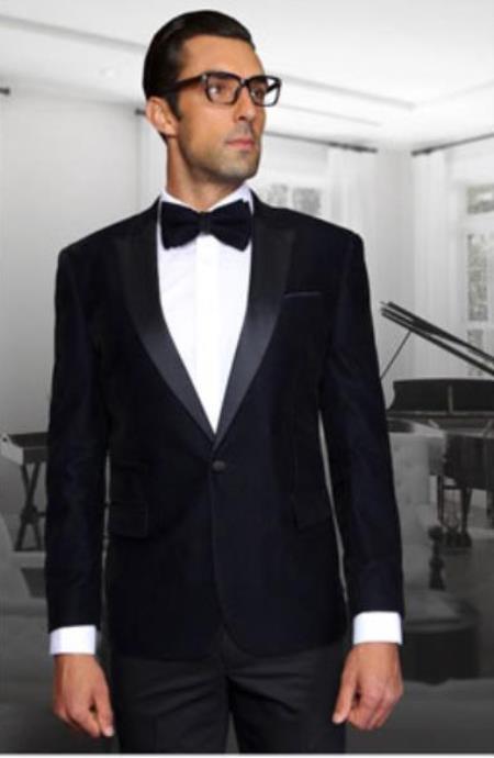 Men Navy 1 Button Velvet Fabric Discounted velour Men's blazer Jacket on Sale