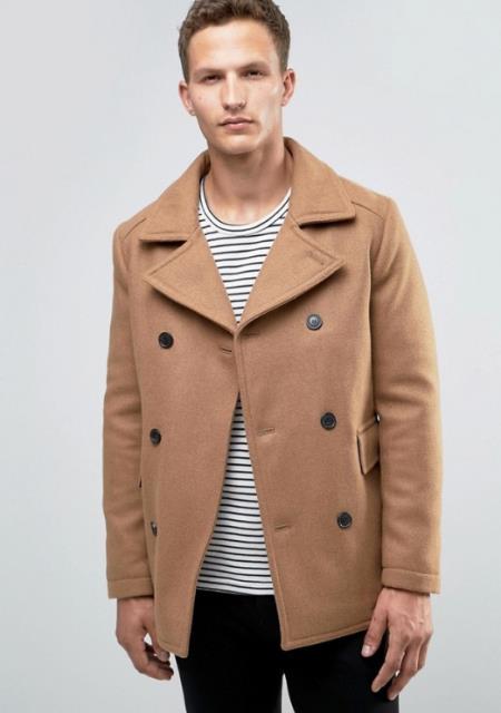 Men's Camel Big and Tall Wool Fabric Designer Men's Wool Men's Peacoat Sale