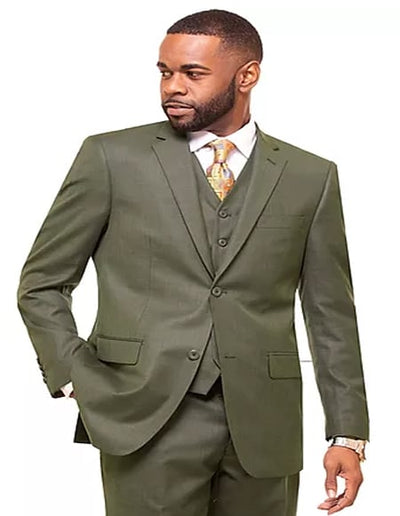 Men's Olive 2 Button Sharkskin Mini Pin Dot Pattern With Settle Sheen Suit