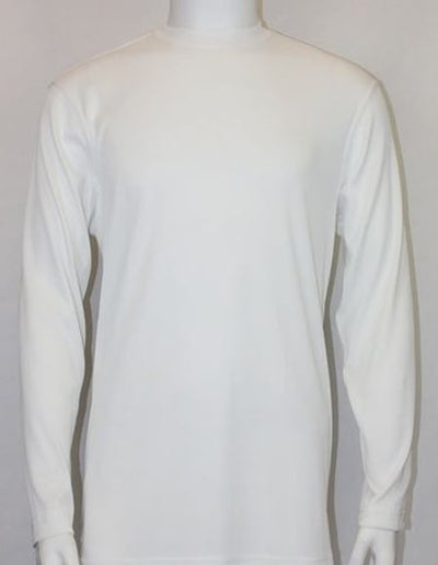 White Shiny Long Sleeve Mock Neck Shirt for Men