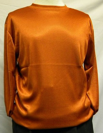 Rust Shiny Long Sleeve Mock Neck Shirt for Men