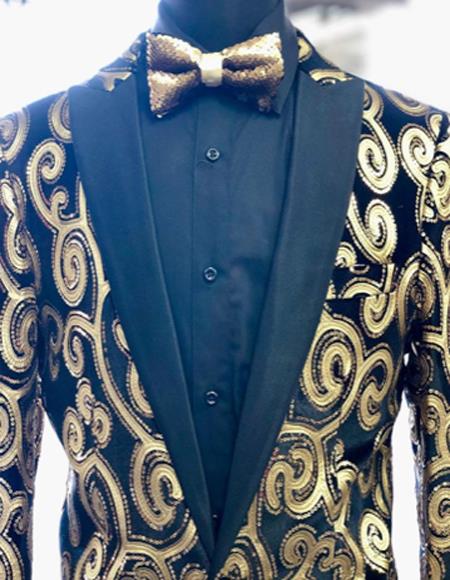 Men's Gold ~ Black Peak Lapel Tuxedo Blazer