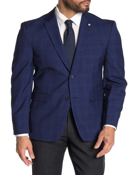 Men's Plaid Blazer Dark Blue Plaid