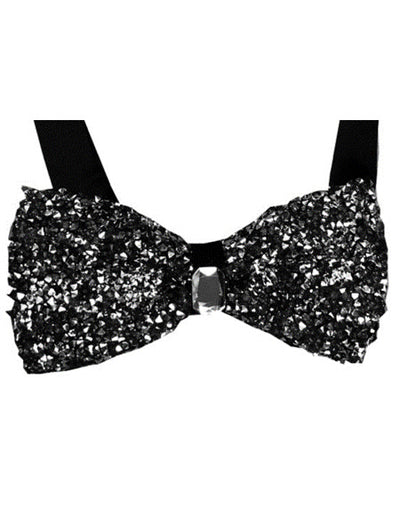 Sparkly Bow Tie Sequin Fabric Rhinestone sequin Bowtie Black ~ Silver