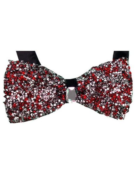 Sparkly Bow Tie Sequin Fabric Rhinestone sequin Bowtie Red ~ Silver