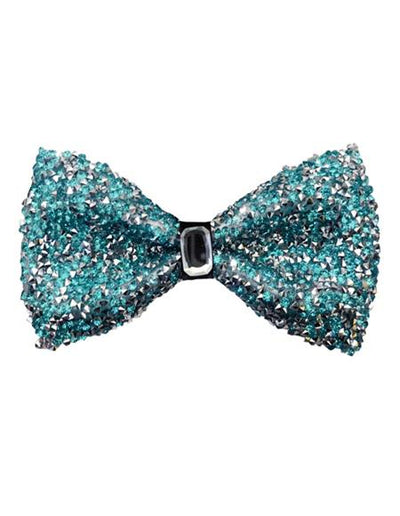 Sparkly Bow Tie Sequin Fabric Rhinestone sequin Bowtie Aqua ~ Silver