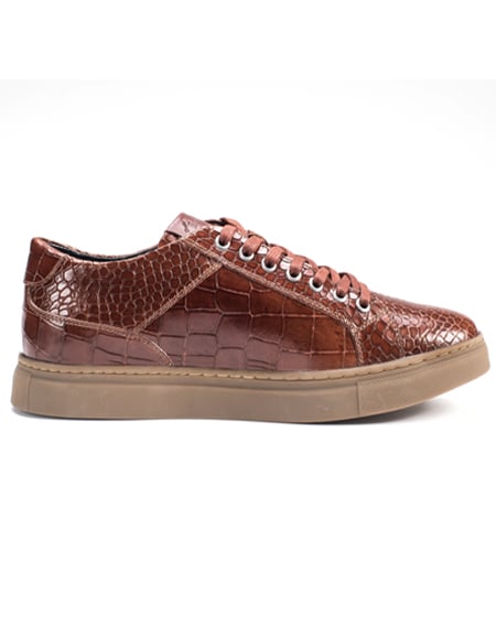 Authentic Genuine Skin Italian Dress Sneaker In Cognac