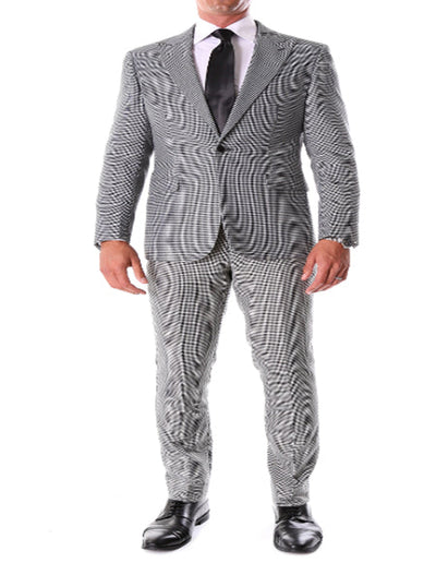 Men's Gray Two Flap Front Pockets Super Designer Cheap Priced Men's Slim Fitted Suit - Skinny Fit Suit - Black And White Checkered Suit