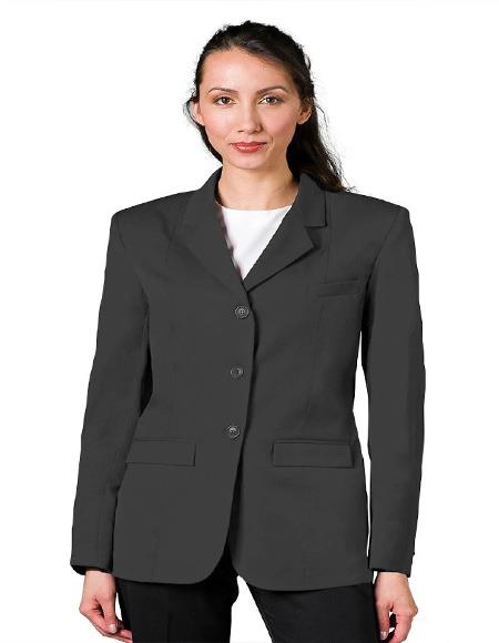 Grey Three Button Solid Pattern Women Blazer