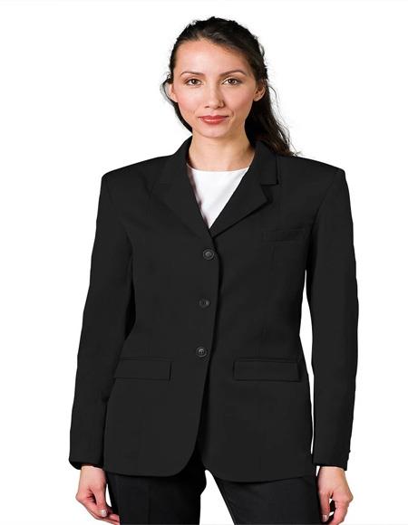 Black Three Button Solid Pattern Women Blazer