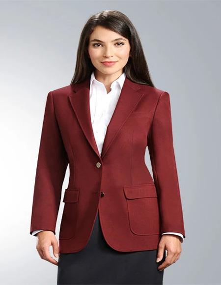 Burgundy Two Button Solid Pattern Women Blazer Burgundy / Size, Women 22