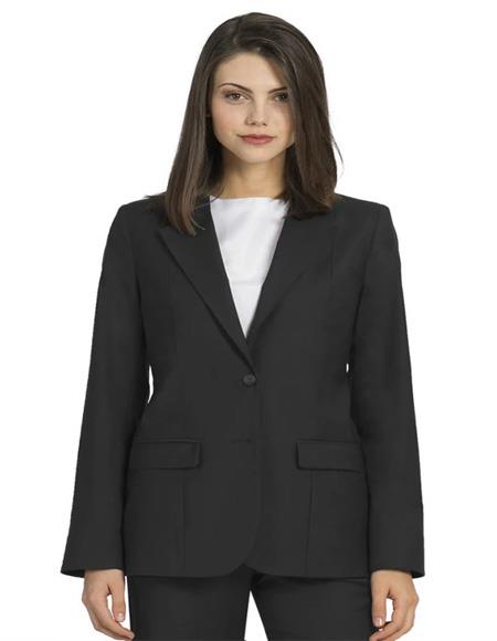 Two Button Solid Pattern Charcoal Women Blazer