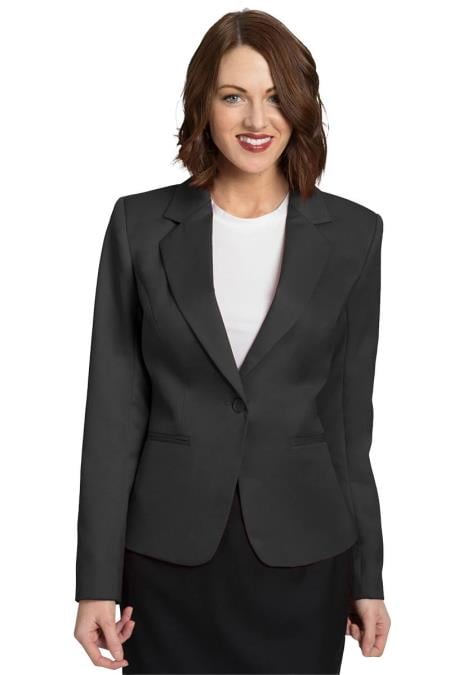 One Button Solid Pattern Women Charcoal Blazer