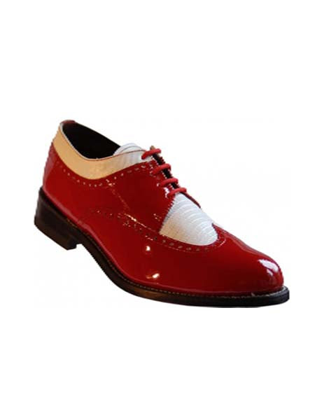 Men's Blue-White Patent Leather Lace UP Oxford Shoe