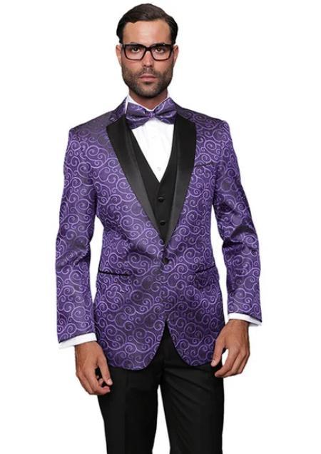 Purple One Chest Pocket Paisley Floral Suit