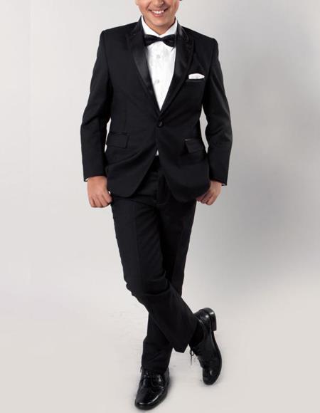 Boys Tuxedo Black 4 -Piece Set for Kids Teen Children - Ring Bearer - Wedding - High Fashion