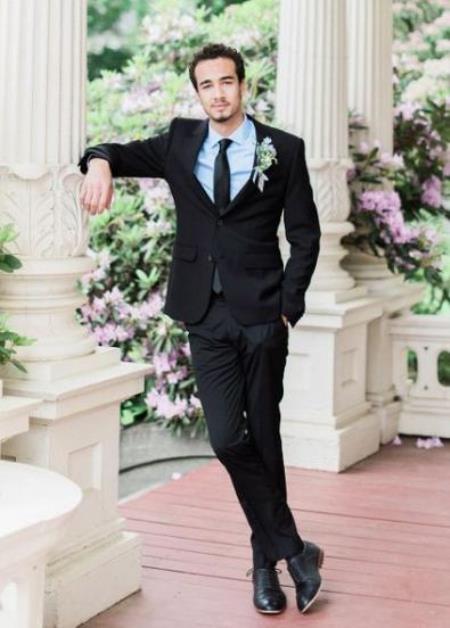 Black Suit and Sky Blue Shirt Black / 36 Regular Jacket+30 Waist Adjustable 26to32)Height: 5'7