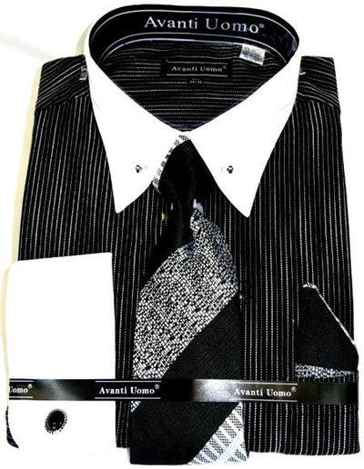 Black PinStripe Colorful Men's Dress Shirt