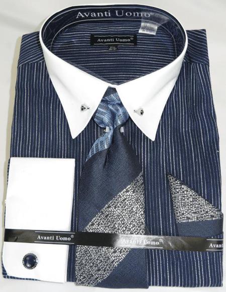 Navy PinStripe Colorful Men's Dress Shirt