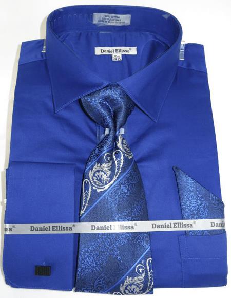 Mens Fashion Dress Shirts and Ties French Blue Colorful Men's Dress Shirt