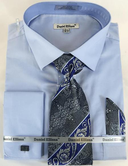 Mens Fashion Dress Shirts and Ties Lt Blue Colorful Men's Dress Shirt