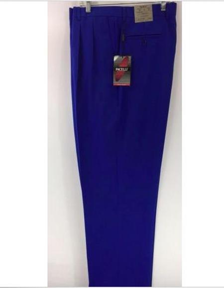 Men's Royal Blue Dress Pants 2-Pleats Unfinished Hem