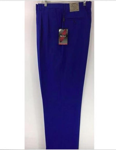 Men's Royal Blue Dress Pants 2-Pleats Unfinished Hem