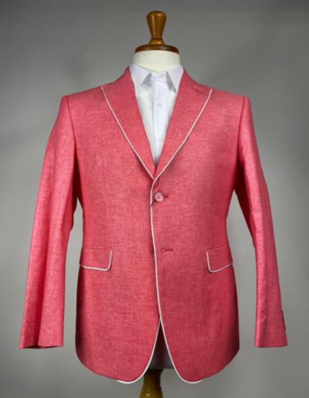 Men's Pink 2 Button Peak Lapel Blazer