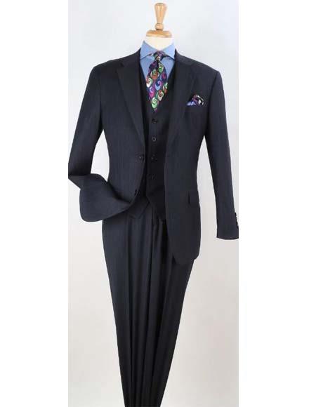 Apollo King Suit Men's Navy Tone on Tone Stripe 5 Button Pleated Pants