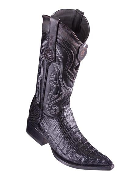 Los Altos Boots Caiman Tail Black Pointed Toe Cowboy Boots